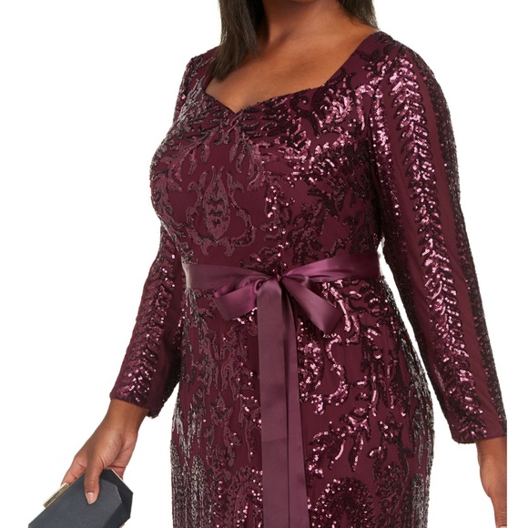 Burgundy Plus Size Godet Sequin Gown - Picture 6 of 9